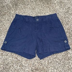 Navy Blue Linen Blend Shorts